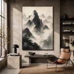 Mist-Covered Mountain Ink Wash Wall Art Canvas Print - Image 3