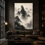 Mist-Covered Mountain Ink Wash Wall Art Canvas Print - Image 4