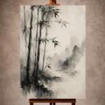 Misty Bamboo Grove Ink Wash Wall Art Canvas Print