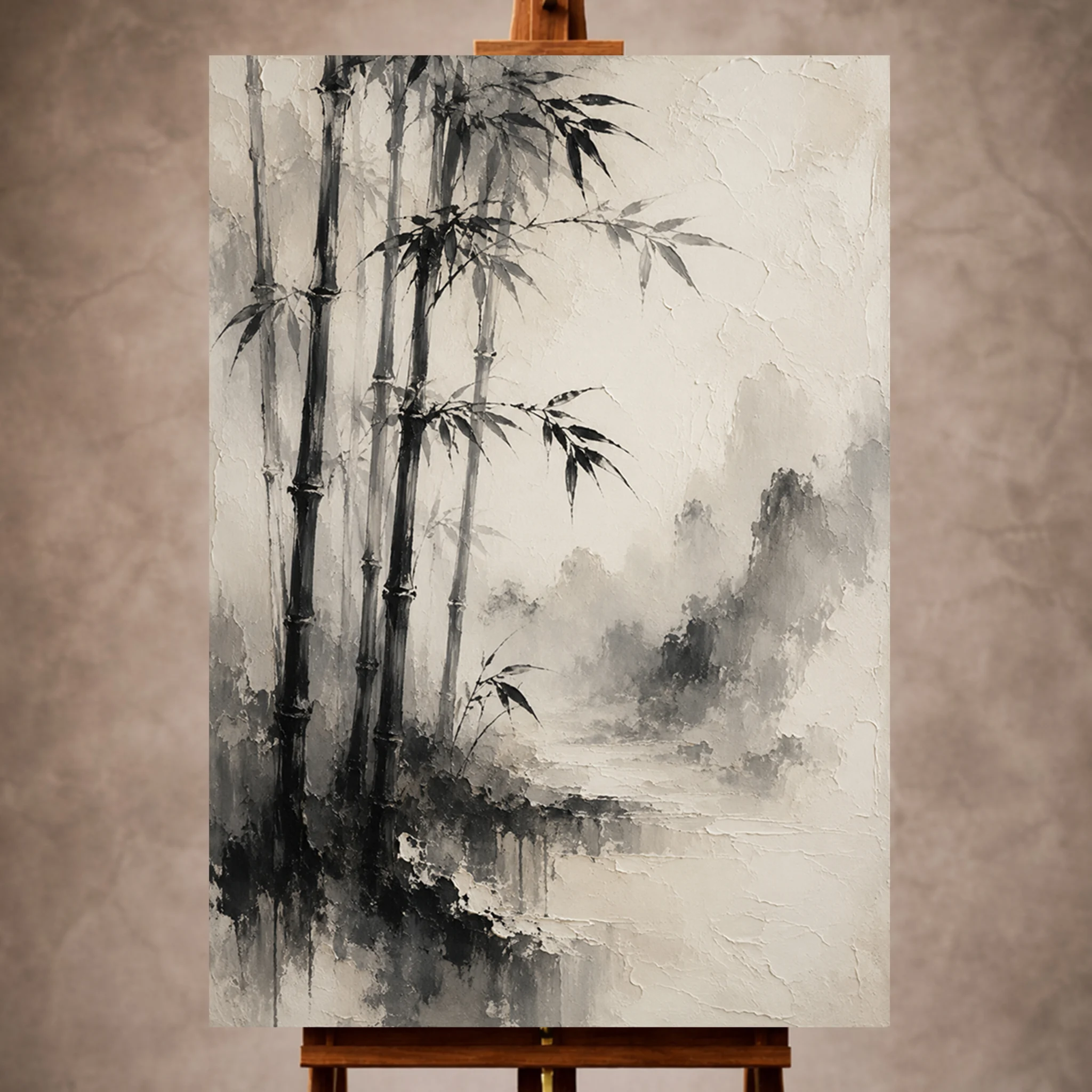 Misty Bamboo Grove Ink Wash Wall Art Canvas Print Image 1 Misty Bamboo Grove Ink Wash Wall Art Canvas Print - Image 1