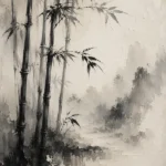 Misty Bamboo Grove Ink Wash Wall Art Canvas Print