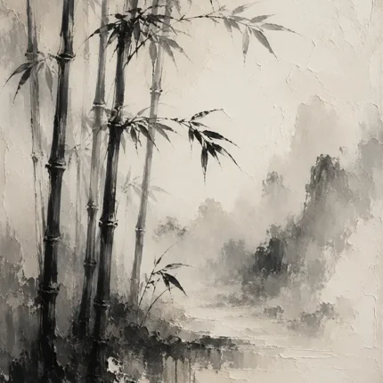 Misty Bamboo Grove Ink Wash Wall Art Canvas Print