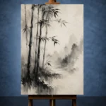 Misty Bamboo Grove Ink Wash Wall Art Canvas Print - Image 2