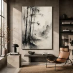 Misty Bamboo Grove Ink Wash Wall Art Canvas Print - Image 3