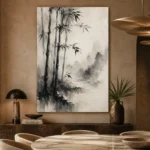 Misty Bamboo Grove Ink Wash Wall Art Canvas Print - Image 5