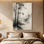 Misty Bamboo Grove Ink Wash Wall Art Canvas Print - Image 6