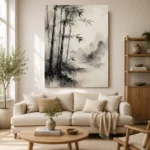 Misty Bamboo Grove Ink Wash Wall Art Canvas Print - Image 7
