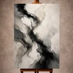 Cascading Ink Currents Monochrome Wall Art Canvas Print