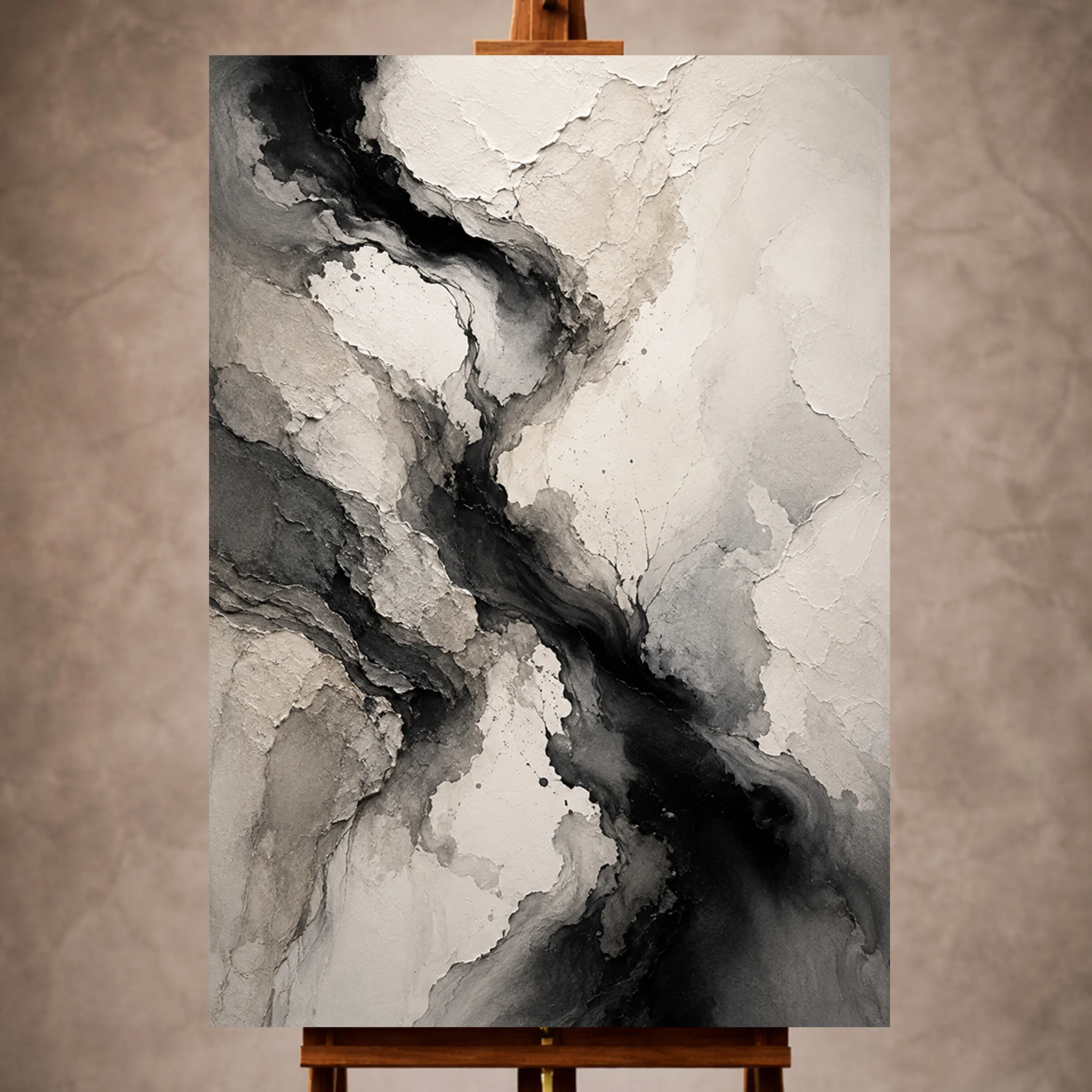 Cascading Ink Currents Monochrome Wall Art Canvas Print Image 1 Cascading Ink Currents Monochrome Wall Art Canvas Print - Image 1