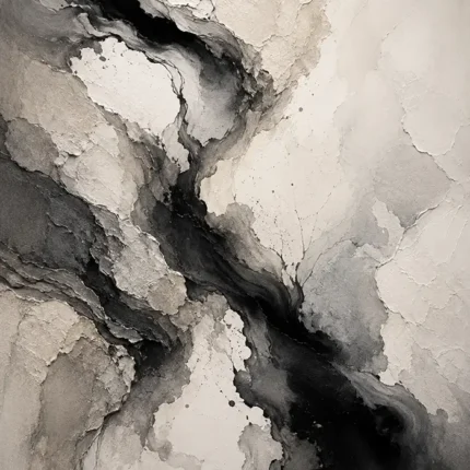 Cascading Ink Currents Monochrome Wall Art Canvas Print