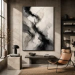 Cascading Ink Currents Monochrome Wall Art Canvas Print - Image 3