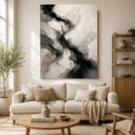 Cascading Ink Currents Monochrome Wall Art Canvas Print - Image 7