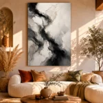 Cascading Ink Currents Monochrome Wall Art Canvas Print - Image 8