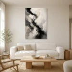 Cascading Ink Currents Monochrome Wall Art Canvas Print styled in a refined neutral interior