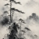 Fog-Shrouded Pine Trees Ink Wash Wall Art Canvas Print