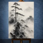 Fog-Shrouded Pine Trees Ink Wash Wall Art Canvas Print - Image 2