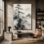 Fog-Shrouded Pine Trees Ink Wash Wall Art Canvas Print - Image 3