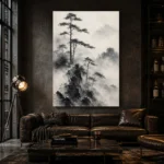 Fog-Shrouded Pine Trees Ink Wash Wall Art Canvas Print - Image 4