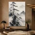Fog-Shrouded Pine Trees Ink Wash Wall Art Canvas Print - Image 5