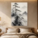 Fog-Shrouded Pine Trees Ink Wash Wall Art Canvas Print - Image 6