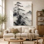 Fog-Shrouded Pine Trees Ink Wash Wall Art Canvas Print - Image 7