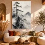 Fog-Shrouded Pine Trees Ink Wash Wall Art Canvas Print - Image 8