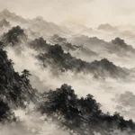 Panoramic Misty Mountains Ink Wash Wall Art Canvas Print