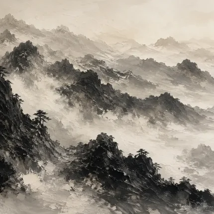 Panoramic Misty Mountains Ink Wash Wall Art Canvas Print