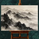Panoramic Misty Mountains Ink Wash Wall Art Canvas Print - Image 2