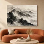 Panoramic Misty Mountains Ink Wash Wall Art Canvas Print - Image 3