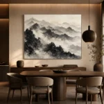 Panoramic Misty Mountains Ink Wash Wall Art Canvas Print - Image 4
