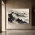 Panoramic Misty Mountains Ink Wash Wall Art Canvas Print - Image 5