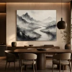 Foggy River Valley Ink Wash Wall Art Canvas Print - Image 4