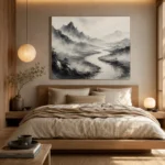 Foggy River Valley Ink Wash Wall Art Canvas Print - Image 8