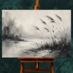 Tranquil Marsh Reeds Ink Wash Wall Art Canvas Print - Image 2