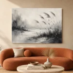 Tranquil Marsh Reeds Ink Wash Wall Art Canvas Print - Image 3