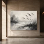 Tranquil Marsh Reeds Ink Wash Wall Art Canvas Print - Image 5