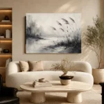 Tranquil Marsh Reeds Ink Wash Wall Art Canvas Print - Image 6