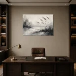 Tranquil Marsh Reeds Ink Wash Wall Art Canvas Print displayed in a contemporary gallery-inspired room