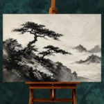 Windswept Pine Landscape Ink Wash Wall Art Canvas Print - Image 2