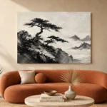 Windswept Pine Landscape Ink Wash Wall Art Canvas Print - Image 3