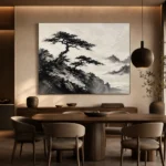 Windswept Pine Landscape Ink Wash Wall Art Canvas Print - Image 4