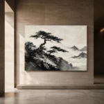 Windswept Pine Landscape Ink Wash Wall Art Canvas Print - Image 5