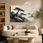 Windswept Pine Landscape Ink Wash Wall Art Canvas Print - Image 6