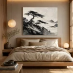 Windswept Pine Landscape Ink Wash Wall Art Canvas Print - Image 8