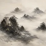 Misty Rocky Islands Ink Wash Wall Art Canvas Print