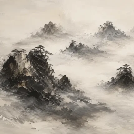 Misty Rocky Islands Ink Wash Wall Art Canvas Print