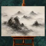 Misty Rocky Islands Ink Wash Wall Art Canvas Print - Image 2