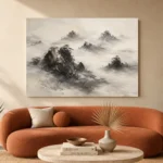 Misty Rocky Islands Ink Wash Wall Art Canvas Print - Image 3