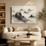 Misty Rocky Islands Ink Wash Wall Art Canvas Print - Image 6